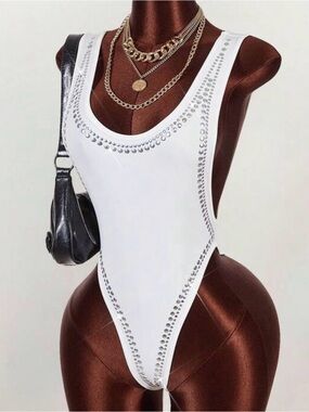 Kids White Rhinestone One-Piece Swimsuit